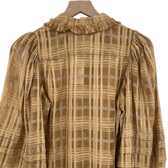 NWT Ulla Johnson Circe Plaid Blouse Chamomile Size 0 Ruffle‎ Puff Sleeve Blouson - Picture 15 of 16